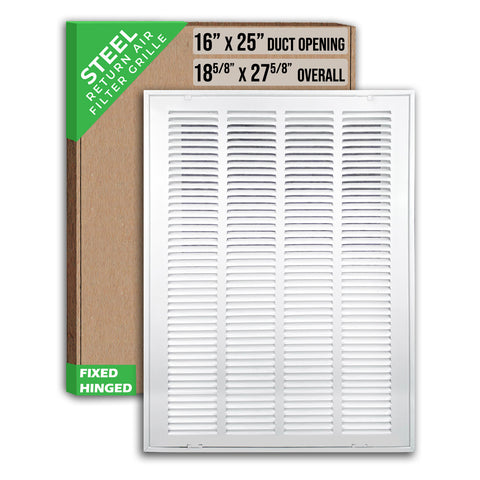 16" X 25" Duct Opening | Steel Return Air Filter Grille [Fixed Hinged] for Sidewall and Ceiling | Outer Dimensions: 18 5/8"W X 27 5/8"H
