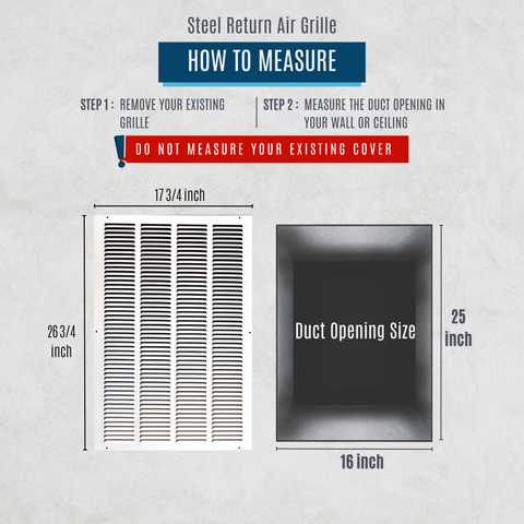 16" X 25" Duct Opening | Steel Return Air Grille for Sidewall and Ceiling | Outer Dimensions: 17.75"W X 26.75"H