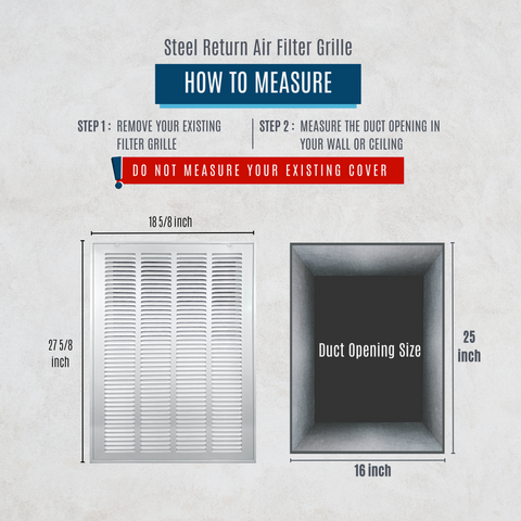 16" X 25" Duct Opening | Steel Return Air Filter Grille [Fixed Hinged] for Sidewall and Ceiling | Outer Dimensions: 18 5/8"W X 27 5/8"H
