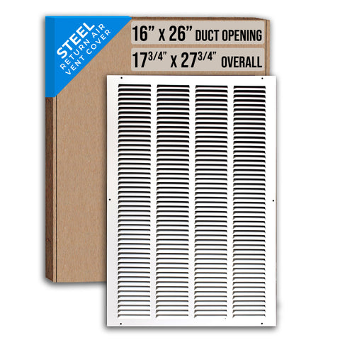 16" X 26" Duct Opening | Steel Return Air Grille for Sidewall and Ceiling | Outer Dimensions: 17.75"W X 27.75"H