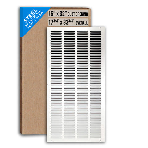 16" X 32" Duct Opening | Steel Return Air Grille for Sidewall and Ceiling | Outer Dimensions: 17.75"W X 33.75"H