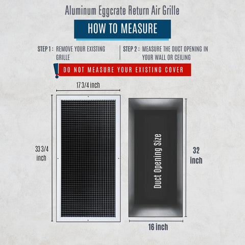 16" x 32" [Duct Opening] Aluminum Return Air Grille | Rust Proof Eggcrate Vent Cover Grill for Sidewall and Ceiling, White | Outer Dimensions: 17.75" X 33.75"