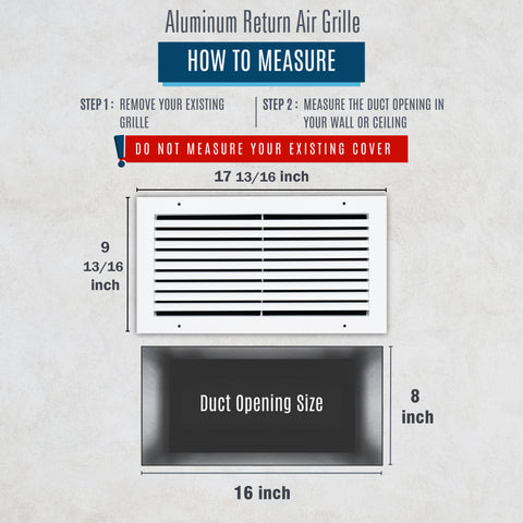 Fits 16x8 Duct Opening | Aluminum Return Air Grille by Handua | Vent Cover Grill for Sidewall and Ceiling | Rust Free | Durable Powder Coating | HVAC Cold Air Intake Grille | White