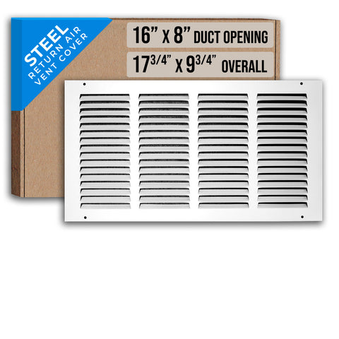 16" X 8" Duct Opening | Steel Return Air Grille for Sidewall and Ceiling | Outer Dimensions: 17.75"W X 9.75"H