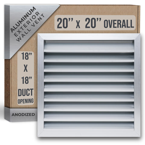 18"W x 18"H [Wall Opening] Anodized Aluminum Exterior Wall vent Gable shed for Crawlspace, Outdoor, Doors, Attic | Weatherproof, Rain&Rust Proof, Overall: 20"W X 20"H