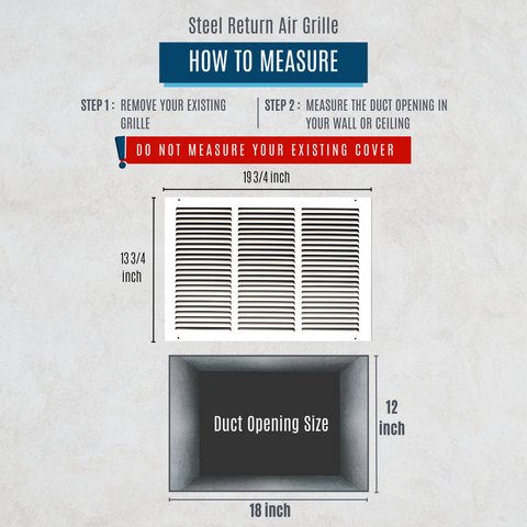 18" X 12" Duct Opening | Steel Return Air Grille for Sidewall and Ceiling | Outer Dimensions: 19.75"W X 13.75"H