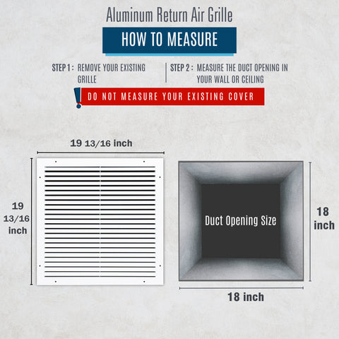 18"x18" Premium Aluminum Return Air Grille – Rust-Free HVAC Vent Cover for Wall & Ceiling | White | Out. Dim.: 19-13/16"W X 19-13/16"H