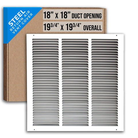 18" X 18" Duct Opening | Steel Return Air Grille for Sidewall and Ceiling | Outer Dimensions: 19.75"W X 19.75"H
