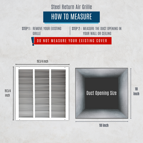 18" X 18" Duct Opening | Steel Return Air Grille for Sidewall and Ceiling | Outer Dimensions: 19.75"W X 19.75"H