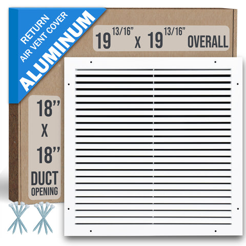 18"x18" Premium Aluminum Return Air Grille – Rust-Free HVAC Vent Cover for Wall & Ceiling | White | Out. Dim.: 19-13/16"W X 19-13/16"H
