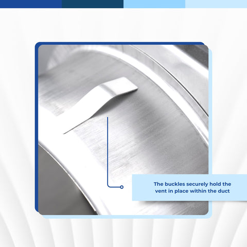5-inch stainless steel square dryer vent cover with moving louvers, mounting buckle detail
