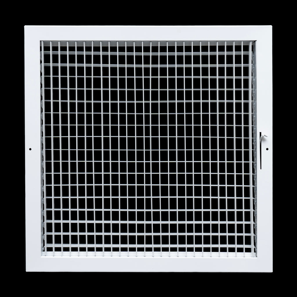 18"w x 18"h steel adjustable air supply grille register vent cover grill for sidewall and ceiling | white | outer dimensions: 19.75"w x 19.75"h for 18x18 duct opening hnd-adj-wh-18x18-v1