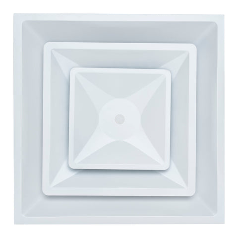 24" x 24" Steel T-Bar Drop Ceiling, 2x2 Lay in Air Supply Diffuser with Round 8" Neck Size - 2 Cone - White - Outer Dimension: 23-3/4" x 23-3/4"