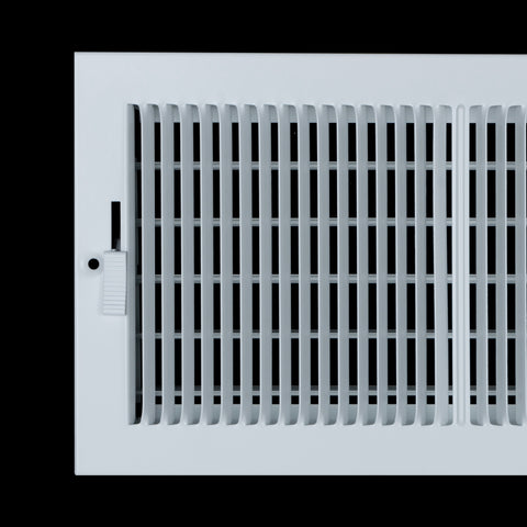 12"x6" Steel Baseboard Air Supply Grille with Multi-Shutter Damper | White | Outer Dimension: 13-1/4"W X 7-1/4"H