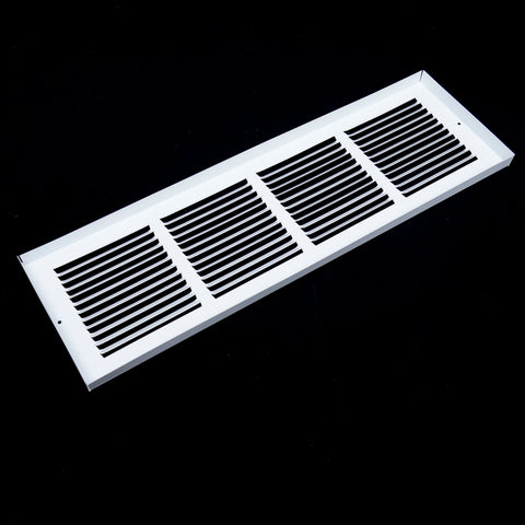 24"W x 8"H [Duct Opening] Baseboard Return Air Grille | 7/8" Margin Turnback to Fit Baseboard | White | Outer Dimensions: 25.75"W X 9.75"H