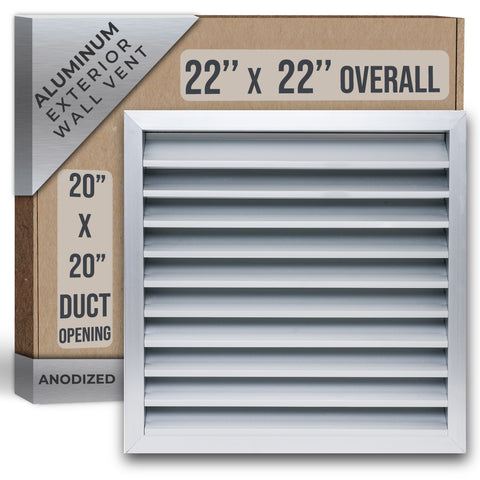 20"x20" Anodized Aluminum Exterior Wall Vent | Outer Dimension: 22"W X 22"H