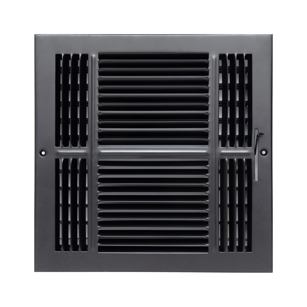 Fits 8x8 Duct Opening 4 Way Steel Air Supply Diffuser | Register Vent Cover Grille for Sidewall and Ceiling | Black | Outer Dimensions: 9.75" X 9.75"