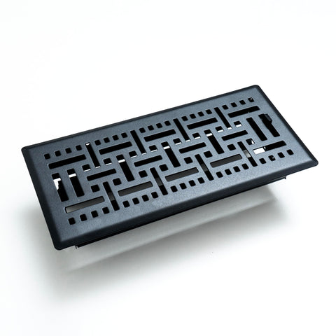 Fits 4x12 and 12x4 Duct Opening | Decorative Floor Register with BasketWeave Design by Handua | Heavy Duty Walkable Design with Damper | Floor Vent Grille | Easy Adjust Air Supply Lever | Matte Black