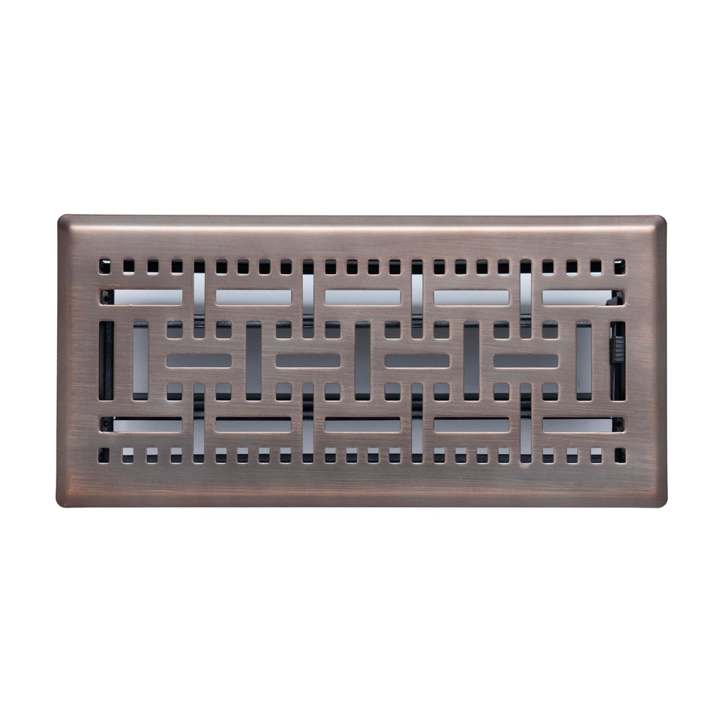 Fits 4x10 and 10x4 Duct Opening | Decorative Floor Register with BasketWeave Design by Handua | Heavy Duty Walkable Design with Damper | Floor Vent Grille | Easy to Adjust Air Supply Lever | Bronze