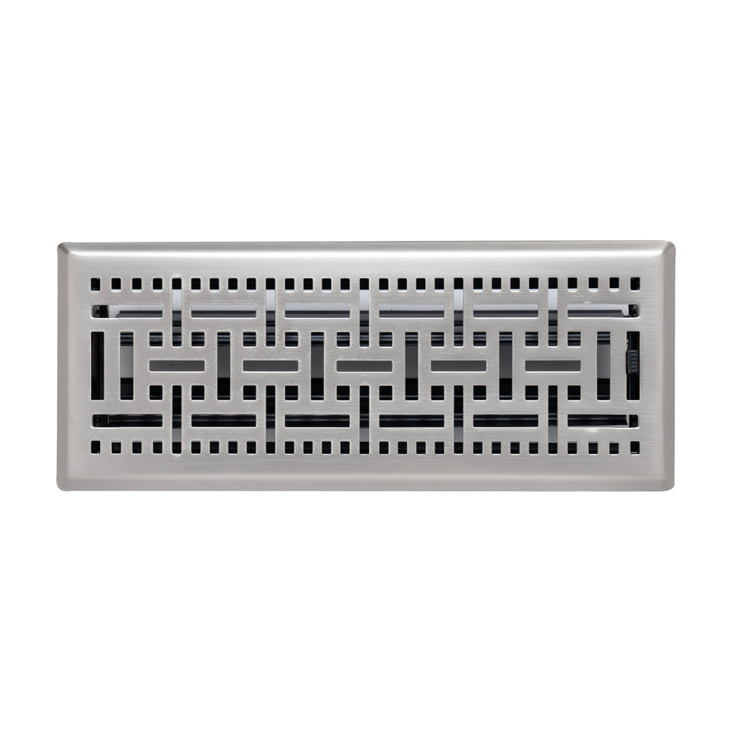 Fits 4x12 and 12x4 Duct Opening | Decorative Floor Register with BasketWeave Design by Handua | Heavy Duty Walkable Design with Damper | Floor Vent Grille | Easy Adjust Air Supply Lever | Satin Nickel