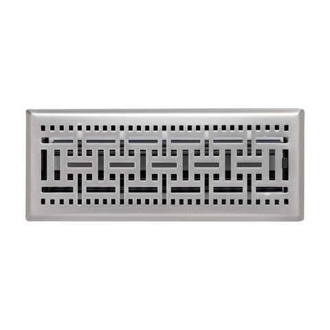 4"x12" Heavy Duty Steel Floor Register, Louvered Air Vent with Adjustable Damper | Satin Nickel | Out. Dim.: 5-3/4"W X 13-1/2"H