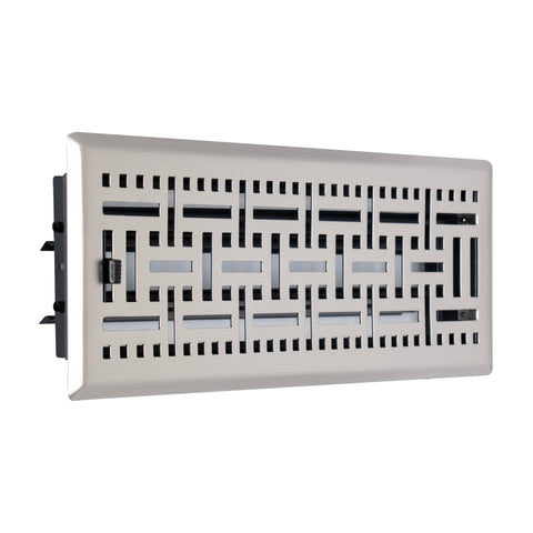 4"x12" Heavy Duty Steel Floor Register, Louvered Air Vent with Adjustable Damper | Satin Nickel | Out. Dim.: 5-3/4"W X 13-1/2"H
