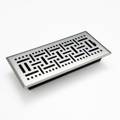 4"x12" Heavy Duty Steel Floor Register, Louvered Air Vent with Adjustable Damper | Satin Nickel | Out. Dim.: 5-3/4"W X 13-1/2"H