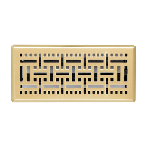 Fits 4x10 and 10x4 Duct Opening | Decorative Floor Register with BasketWeave Design by Handua | Heavy Duty Walkable Design with Damper |Floor Vent Grille |Easy Adjust Air Supply Lever | Polished Brass