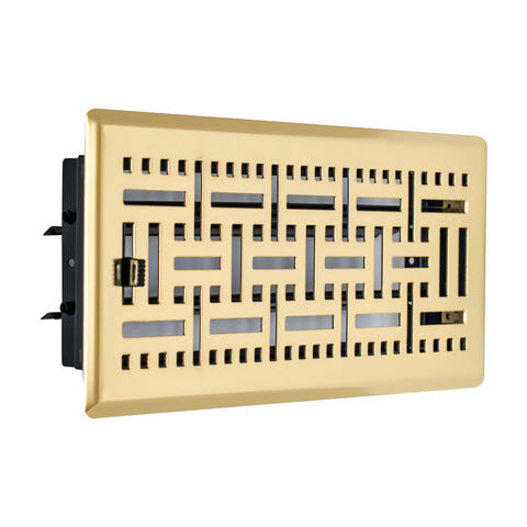 Fits 4x10 and 10x4 Duct Opening | Decorative Floor Register with BasketWeave Design by Handua | Heavy Duty Walkable Design with Damper |Floor Vent Grille |Easy Adjust Air Supply Lever | Polished Brass