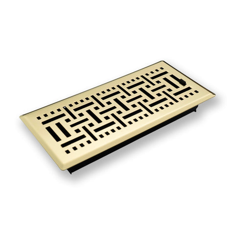 Fits 4x10 and 10x4 Duct Opening | Decorative Floor Register with BasketWeave Design by Handua | Heavy Duty Walkable Design with Damper |Floor Vent Grille |Easy Adjust Air Supply Lever | Polished Brass