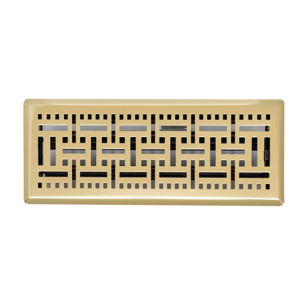 Fits 4x12 and 12x4 Duct Opening | Decorative Floor Register with BasketWeave Design by Handua | Heavy Duty Walkable Design with Damper |Floor Vent Grille |Easy Adjust Air Supply Lever | Polished Brass