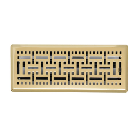 Fits 4x12 and 12x4 Duct Opening | Decorative Floor Register with BasketWeave Design by Handua | Heavy Duty Walkable Design with Damper |Floor Vent Grille |Easy Adjust Air Supply Lever | Polished Brass