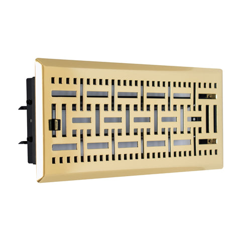 Fits 4x12 and 12x4 Duct Opening | Decorative Floor Register with BasketWeave Design by Handua | Heavy Duty Walkable Design with Damper |Floor Vent Grille |Easy Adjust Air Supply Lever | Polished Brass