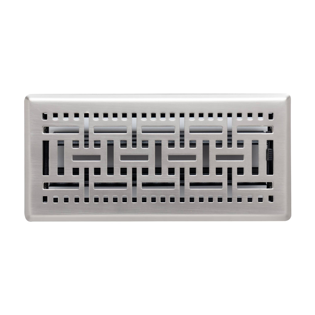 Fits 4x10 and 10x4 Duct Opening | Decorative Floor Register with BasketWeave Design by Handua | Heavy Duty Walkable Design with Damper | Floor Vent Grille | Easy Adjust Air Supply Lever | Satin Nickel