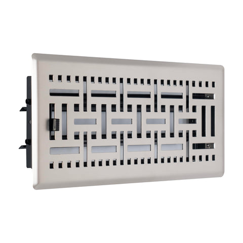 Fits 4x10 and 10x4 Duct Opening | Decorative Floor Register with BasketWeave Design by Handua | Heavy Duty Walkable Design with Damper | Floor Vent Grille | Easy Adjust Air Supply Lever | Satin Nickel
