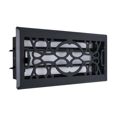 4"x12" Heavy Duty Steel Floor Register, Louvered Air Vent with Adjustable Damper | Matte Black | Out. Dim.: 5-3/4"W X 13-1/2"H