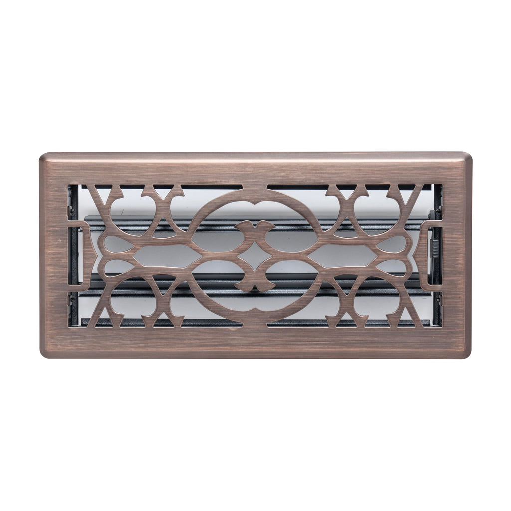 Fits 4x10 and 10x4 Duct Opening | Decorative Floor Register with Victorian Design by Handua | Heavy Duty Walkable Design with Damper | Floor Vent Grille | Easy to Adjust Air Supply Lever | Bronze