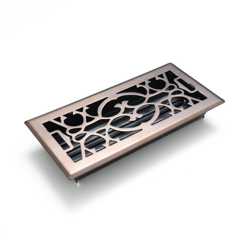 Fits 4x12 and 12x4 Duct Opening | Decorative Floor Register with Victorian Design by Handua | Heavy Duty Walkable Design with Damper | Floor Vent Grille | Easy to Adjust Air Supply Lever | Bronze