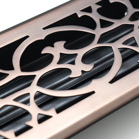 Fits 4x12 and 12x4 Duct Opening | Decorative Floor Register with Victorian Design by Handua | Heavy Duty Walkable Design with Damper | Floor Vent Grille | Easy to Adjust Air Supply Lever | Bronze