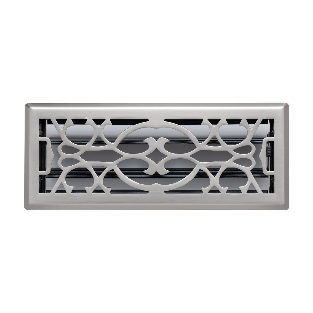 Fits 4x12 and 12x4 Duct Opening | Decorative Floor Register with Victorian Design by Handua | Heavy Duty Walkable Design with Damper | Floor Vent Grille |Easy to Adjust Air Supply Lever | Satin Nickel