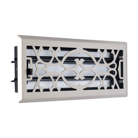 Fits 4x12 and 12x4 Duct Opening | Decorative Floor Register with Victorian Design by Handua | Heavy Duty Walkable Design with Damper | Floor Vent Grille |Easy to Adjust Air Supply Lever | Satin Nickel