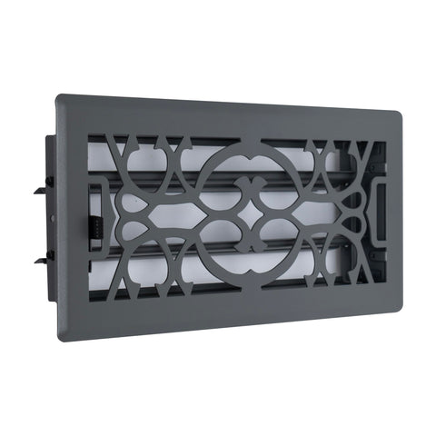 4"x10" Heavy Duty Steel Floor Register, Louvered Air Vent with Adjustable Damper | Dark Gray | Out. Dim.: 5-3/4"W X 11-1/2"H