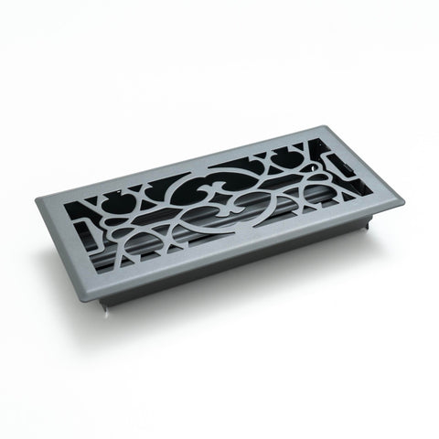 4"x10" Heavy Duty Steel Floor Register, Louvered Air Vent with Adjustable Damper | Dark Gray | Out. Dim.: 5-3/4"W X 11-1/2"H