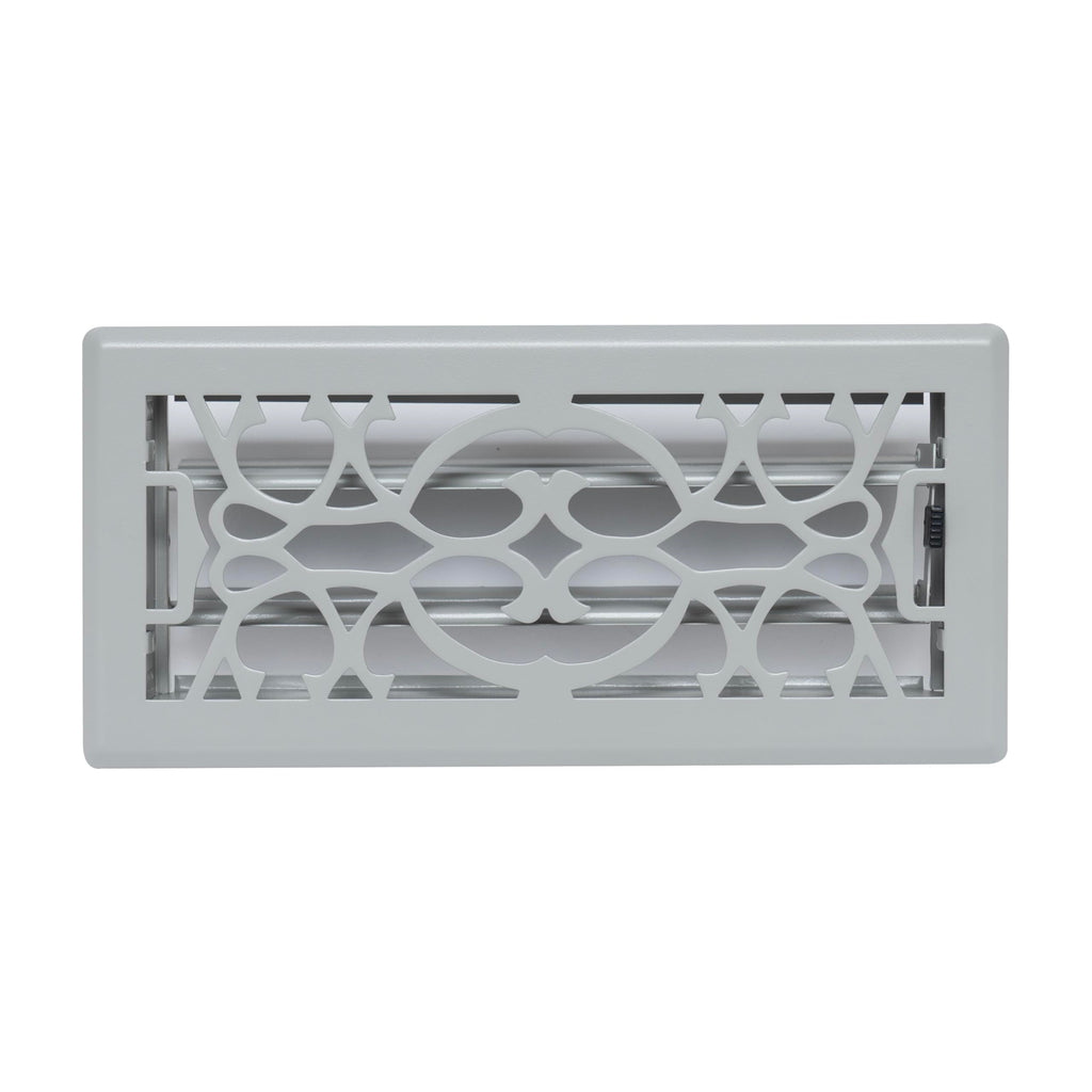 Fits 4x10 and 10x4 Duct Opening | Decorative Floor Register with Victorian Design by Handua | Heavy Duty Walkable Design with Damper | Floor Vent Grille | Easy to Adjust Air Supply Lever | Light Gray