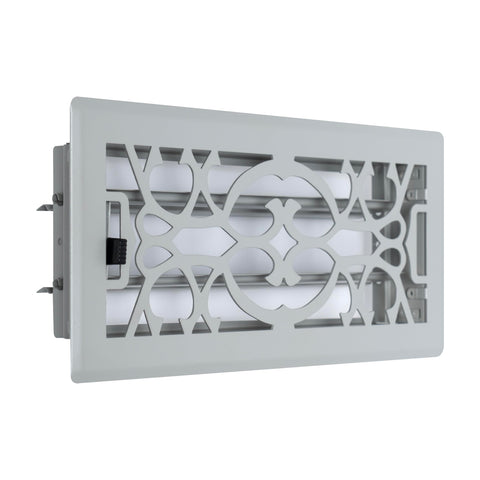 Fits 4x10 and 10x4 Duct Opening | Decorative Floor Register with Victorian Design by Handua | Heavy Duty Walkable Design with Damper | Floor Vent Grille | Easy to Adjust Air Supply Lever | Light Gray