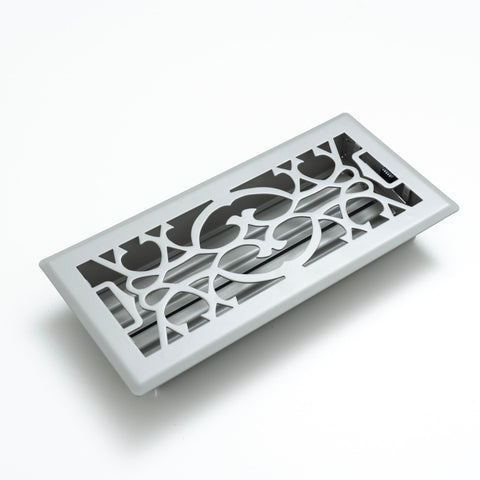 Fits 4x10 and 10x4 Duct Opening | Decorative Floor Register with Victorian Design by Handua | Heavy Duty Walkable Design with Damper | Floor Vent Grille | Easy to Adjust Air Supply Lever | Light Gray