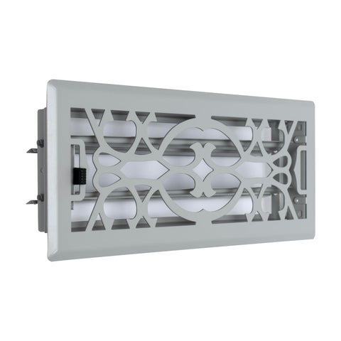 Fits 4x12 and 12x4 Duct Opening | Decorative Floor Register with Victorian Design by Handua | Heavy Duty Walkable Design with Damper | Floor Vent Grille | Easy to Adjust Air Supply Lever | Light Gray