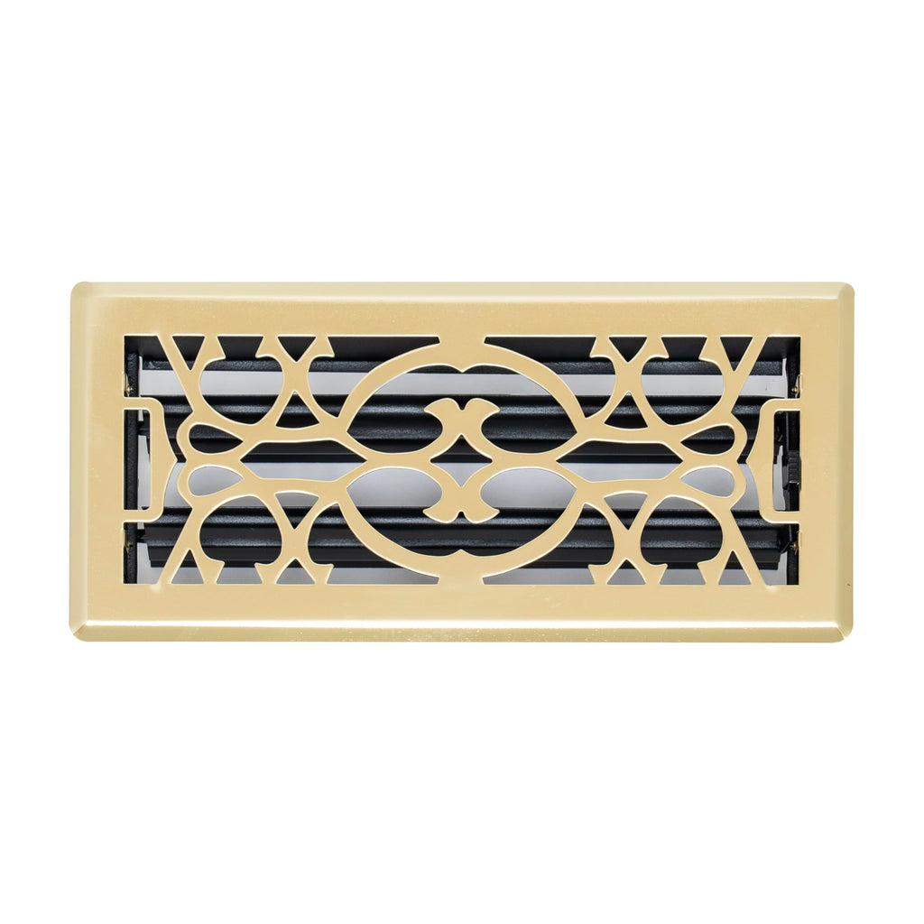 Fits 4x10 and 10x4 Duct Opening | Decorative Floor Register with Victorian Design by Handua | Heavy Duty Walkable Design with Damper | Floor Vent Grille | Easy Adjust Air Supply Lever | Polished Brass