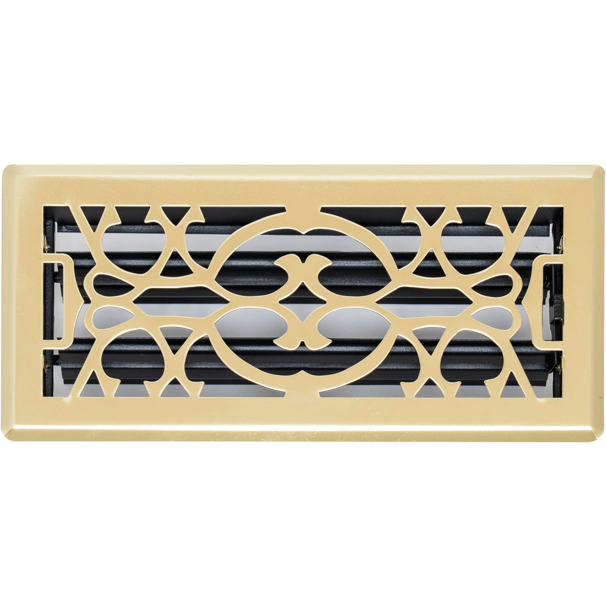 4"x10" Heavy Duty Steel Floor Register, Louvered Air Vent with Adjustable Damper | Polished Brass | Out. Dim.: 5-3/4"W X 11-1/2"H