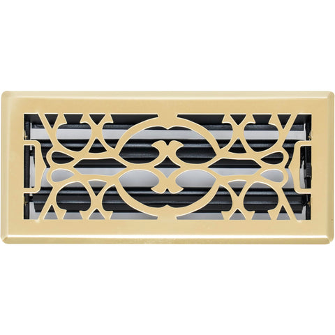 4"x10" Heavy Duty Steel Floor Register, Louvered Air Vent with Adjustable Damper | Polished Brass | Out. Dim.: 5-3/4"W X 11-1/2"H